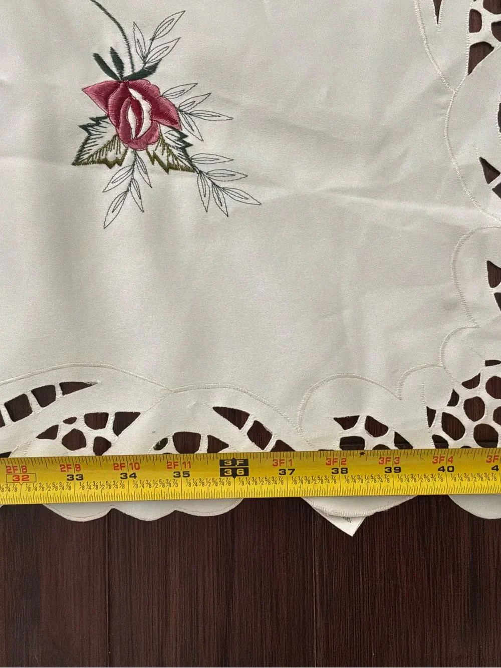 Vintage Embroidered Tablecloth 43” Square Rose Cut Out Design